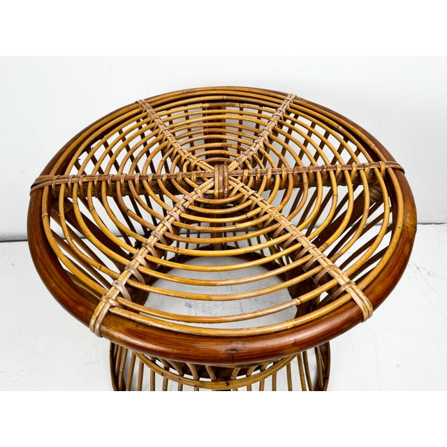 Vintage Round Pencil Reed Rattan Side Table For Sale - Image 4 of 10