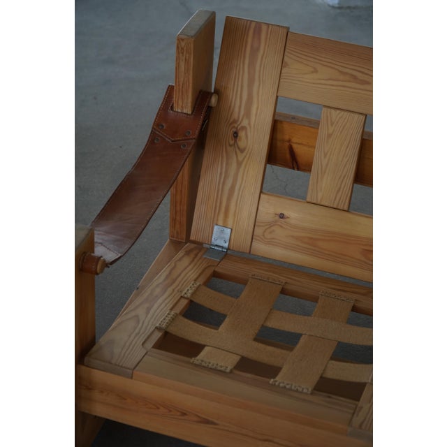 Swedish Modern Pine Lounge Chairs with Leather Armrests, 1970s, Set of 2 For Sale - Image 16 of 18
