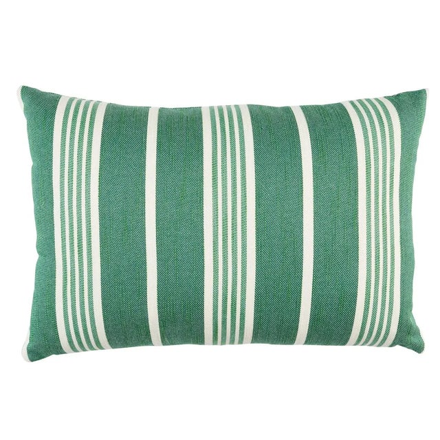 Contemporary Schumacher Hampton Stripe Indoor/Outdoor Pillow 20"x14" in Emerald For Sale - Image 3 of 3