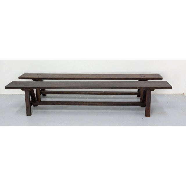 Set of French Antique Style Farmhouse Benches in Solid Pine, 1930s For Sale - Image 3 of 10