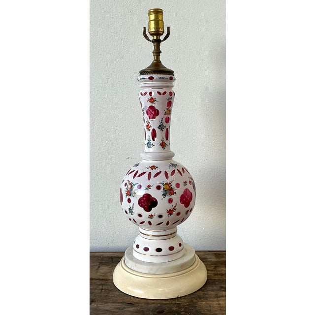 Metal Vintage Cut Colored Glass Table Lamp For Sale - Image 7 of 12