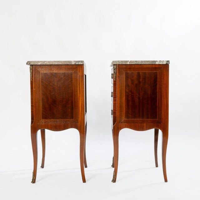 Early 20th Century Pair of French Louis XV Style Marble Top 3 Drawer Stands For Sale - Image 5 of 15