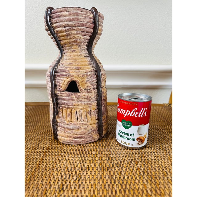 Vintage Signed Coiled Terracotta Vase With Piercings and Glazed Brown Accents For Sale - Image 12 of 13