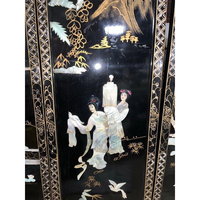 4 Vintage Asian Lacquered Wood Panels For Sale - Image 10 of 10