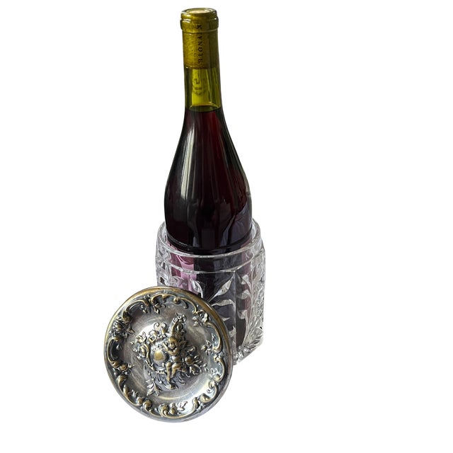 Bunny Williams Home Vintage Glass Jar With Ornate Cherub Metal Lid – Vanity Barware Biscuit or Tobacco Jar For Sale - Image 4 of 11