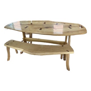 Harnett Wood Designs Dining Table and Bench Set For Sale