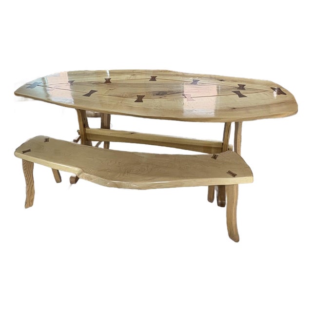 Harnett Wood Designs Dining Table and Bench Set For Sale