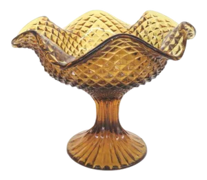 Indiana Glass Diamond Point Honey Amber Pedestal Compote Candy Dish
