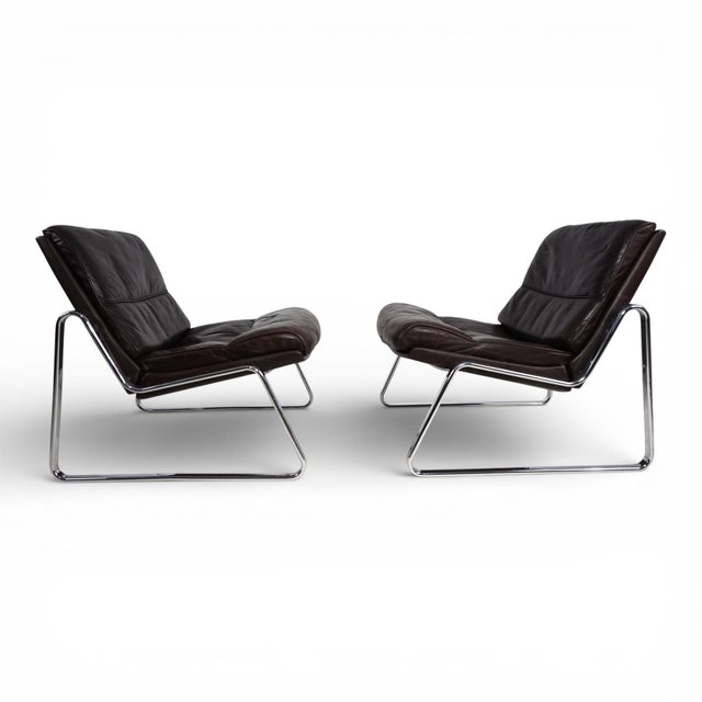 Brown Lounge Chairs in Brown Leather by Gerd Lange for Drabert, 1970s, Set of 2 For Sale - Image 8 of 18
