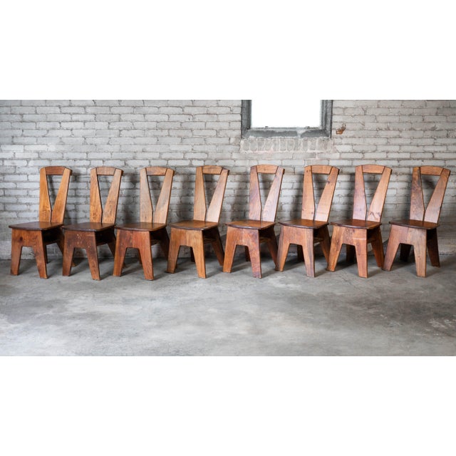 Brutalist 1970s French Modern Brutalist Dining Chairs After Pierre Chapo - Set of 8 For Sale - Image 3 of 18
