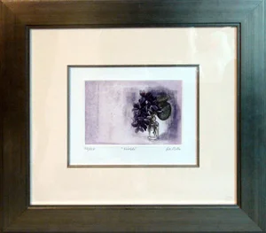 G H Rothe "Violets" Original Mezzotint Etching Custom Framed Floral Art 1985 21x24