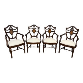 Set of Four Inlaid Shieldback Dining Chairs With Arms - Showroom Samples For Sale