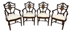 Set of Four Inlaid Shieldback Dining Chairs With Arms - Showroom Samples