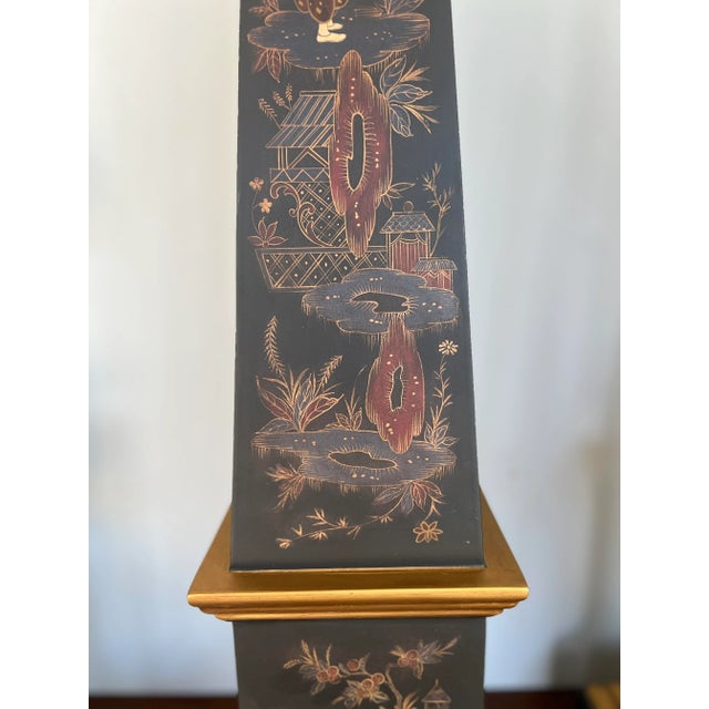 Late 20th Century Pair, Vintage Chinoiserie & Partial Gilt Wood Decorated Obelisks For Sale - Image 5 of 8