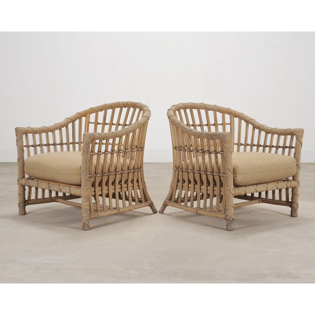 Set of Six Rattan Lounge Chairs & Two Ottomans by Danny Ho Fong For Sale In Sacramento - Image 6 of 18