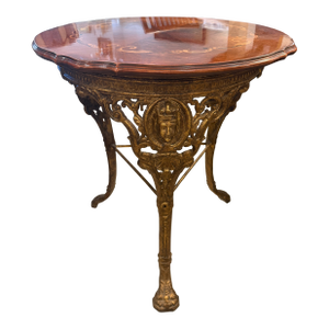 Late 19th Century Gilt Cast Iron Table With Marquetry Top