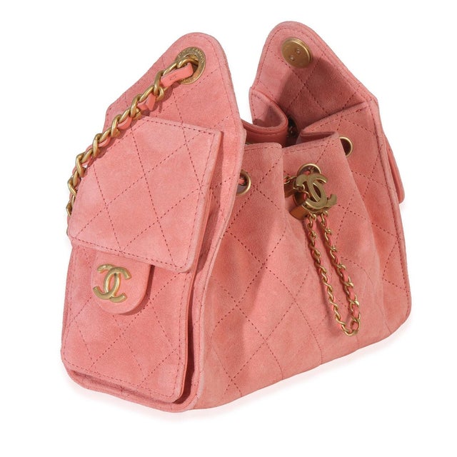 Contemporary Pink Quilted Suede Mini Chanel 25 Hobo For Sale - Image 3 of 9
