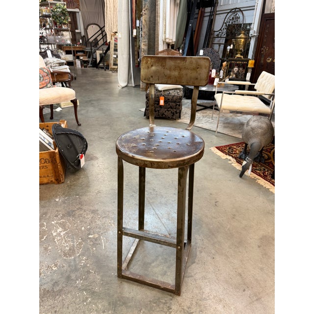 Vintage Mid-20th Century Industrial Steel Shop Desk & Matching Stool For Sale - Image 9 of 11