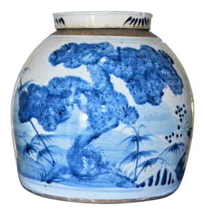 Contemporary Chinoiserie Blue & White Botanical Ginger Jar