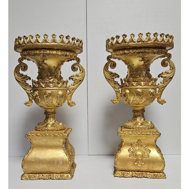 Empire Carved and Gilded Wooden Vases, Set of 2 For Sale - Image 9 of 9