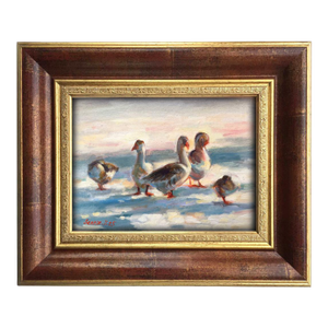 Framed Original Animal Painting Geese Bird Goose Landscape by Valeriya Serova