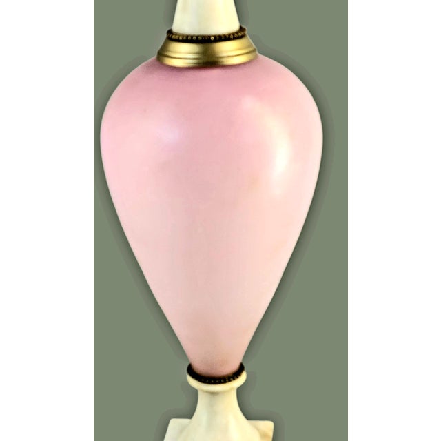 Vintage Neoclassical Italian Pink Art Glass & Marble Table Banquet Lamp For Sale - Image 6 of 12