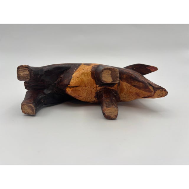 Late 20th Century Vintage Hand-Carved Wood Pig Folk Art Sculpture For Sale - Image 5 of 10