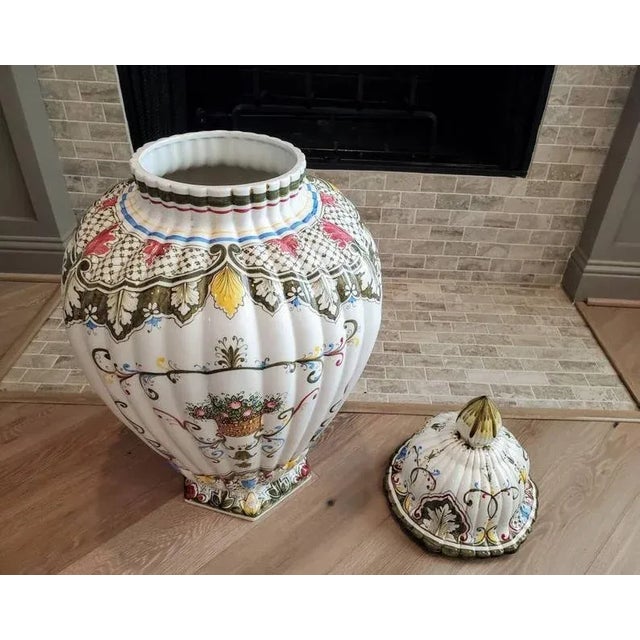White Monumental Italian Hand Painted Fiori Floor Vase For Sale - Image 8 of 11