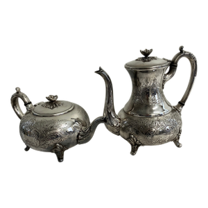 Antique Sheffield Hand-Chased Silverplate Coffee Pot & Teapot – Set of 2