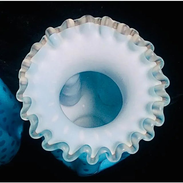 Aqua Pair of 1920s Aqua Satin Webb Ruffled Polka Dot Cased Glass Vases For Sale - Image 8 of 9
