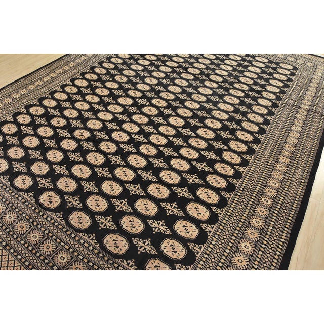 Tribal Bokhara Rug 9’1” X 12’1” Black Wool Tribal Hand-Knotted Oriental Carpet For Sale - Image 3 of 13