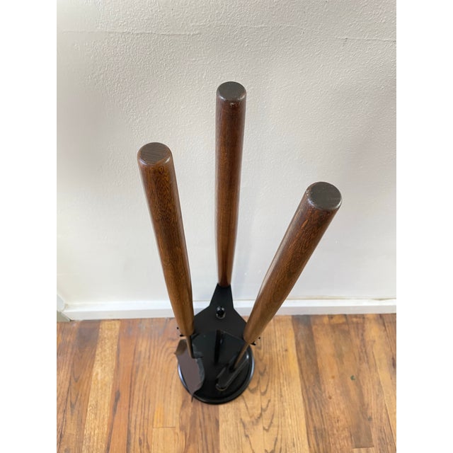 Mid-Century Modern Fireplace Tool Set, Oak & Iron, Seymour Style For Sale - Image 4 of 9