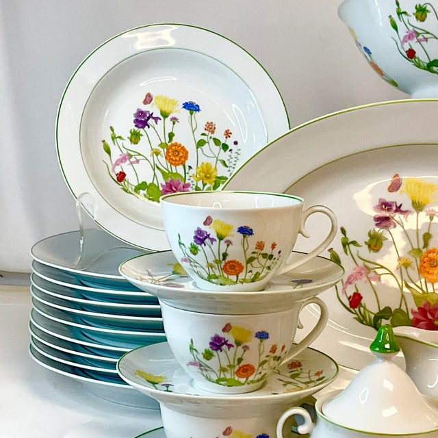 Lime 1974 Portuguese Porcelain Dinnerware With Wildflowers by Denby, Service for 9+ - Set of 52 For Sale - Image 8 of 12