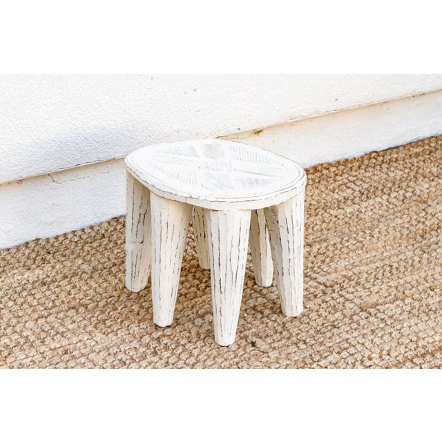 Coastal White Carved Nupe Stool For Sale - Image 4 of 7