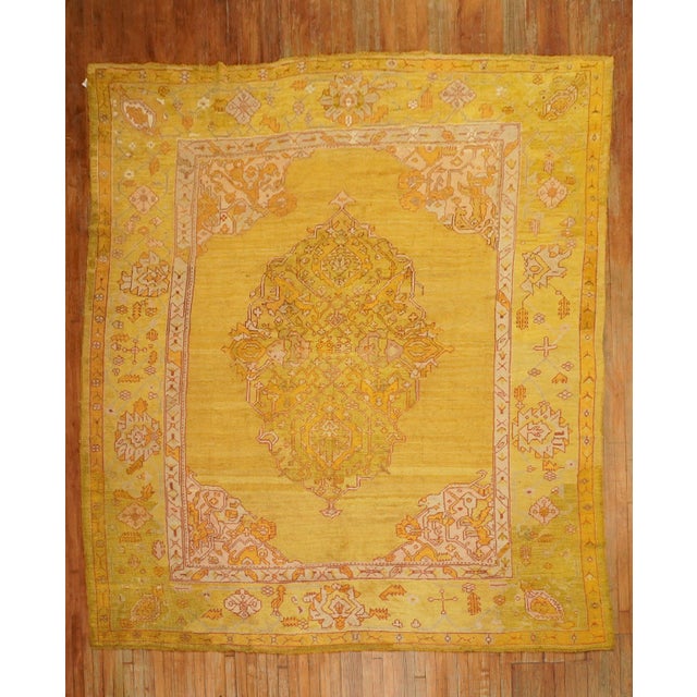 Early 20th Century Antique Zabihi Collection Gold Green Oushak Rug For Sale - Image 5 of 12
