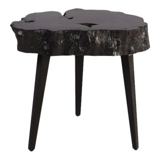 Organic Modern Black Lychee Living Edge Accent Table For Sale