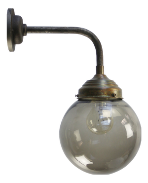 Vintage Smoked Titanium Glass, Brass and Cast Iron Sconce