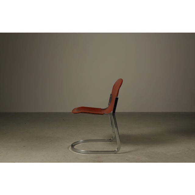 Leather Brick Red-Colored Cantilever Dining Chairs, Italy, 1970s, Set of 6 For Sale - Image 9 of 16