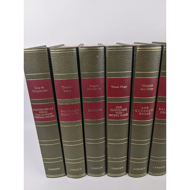 1970s Vintage Olive Green, Burgundy & Gold German Literary Classics by Lingen – Set of 9 For Sale - Image 5 of 15