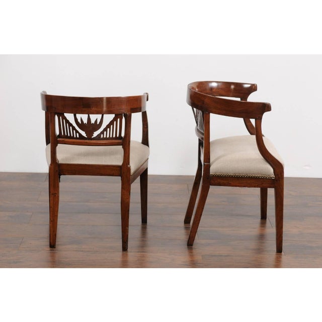 Brown Two Italian 1800s Carved Walnut Upholstered Armchairs Sold Individually For Sale - Image 8 of 11