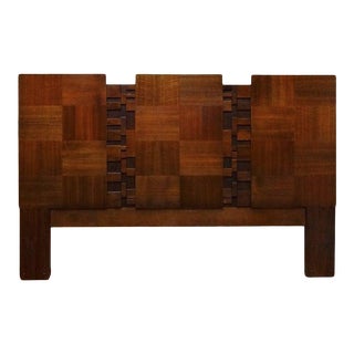 1960s Brutalist Lane Furniture Co Cubist Style Walnut Queen-Sized Headboard For Sale