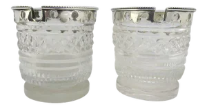Cut Glass Open Condiments with Silver Mounts - A Pair