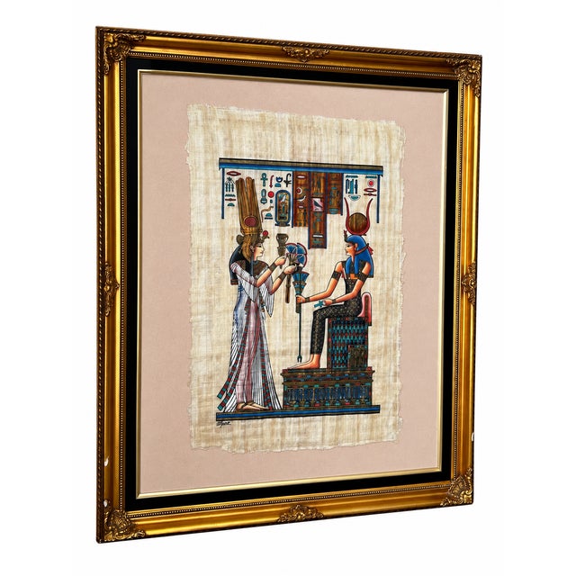 Early 21st Century Signed Mourad Egyptian Revival Figural Artwork in Ornate Gold-Tone Frame For Sale - Image 4 of 12