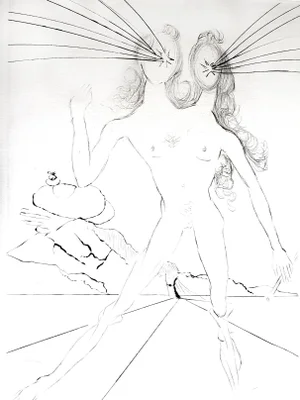 Salvador Dali - Bicephale - Original Etching on Silk 1968