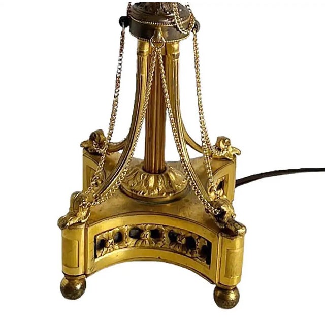 Metal Antique Louis XVI Style Bronze Dore Candelabra as a Lamp With Chains - a Pair For Sale - Image 7 of 10