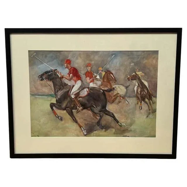 A Polo Match, Framed Watercolour by John W. Dunn- 1932 For Sale - Image 10 of 10
