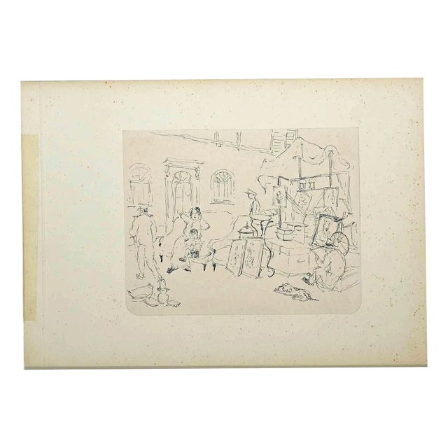 Katerina Wilczynski, A Market, Ink Drawing, 1953 For Sale
