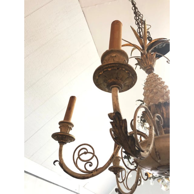Cream Italian Pineapple Carved Wood and Iron Chandelier For Sale - Image 8 of 12