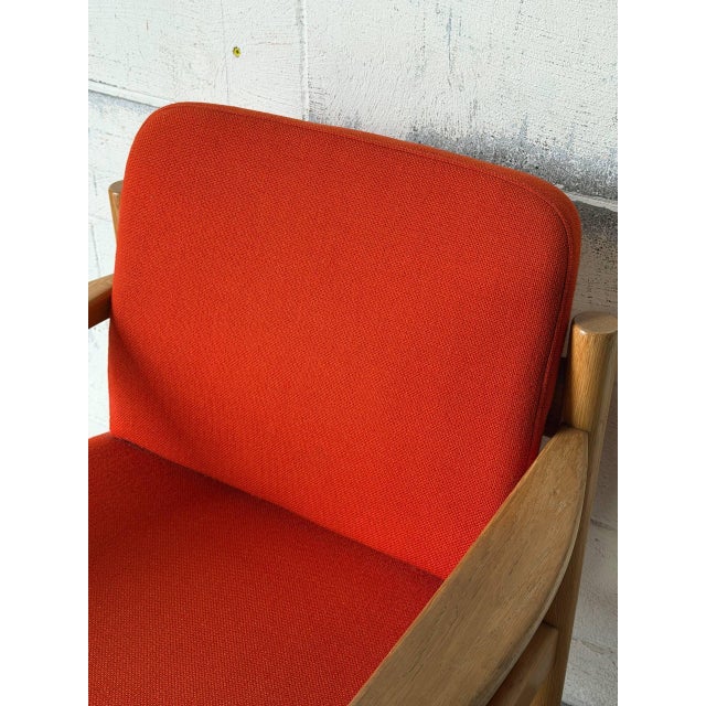 Vintage Danish Oak Lounge Chair by Skive Møbelfabrik Mid-Century Modern Red Upholstery For Sale - Image 12 of 13