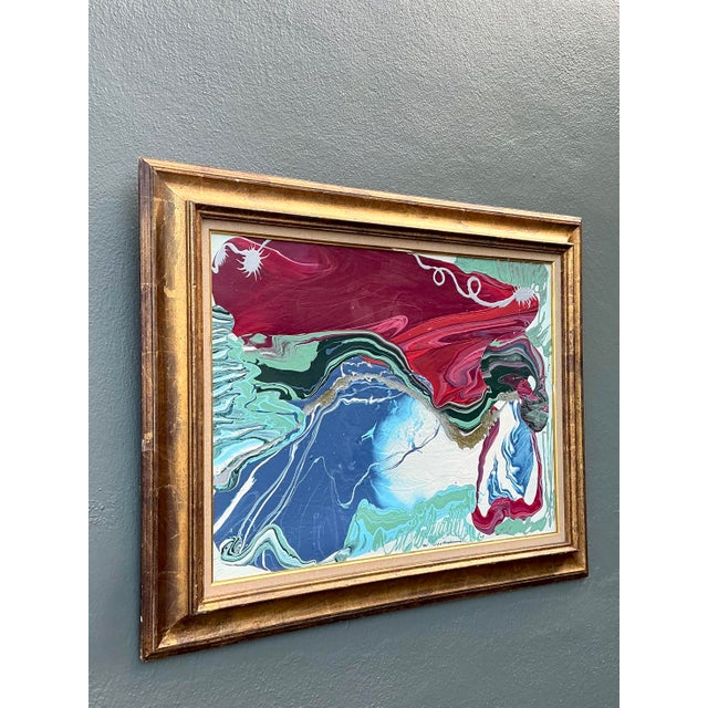 Contemporary Vintage Boho Original Abstract Oil on Canvas For Sale - Image 3 of 10